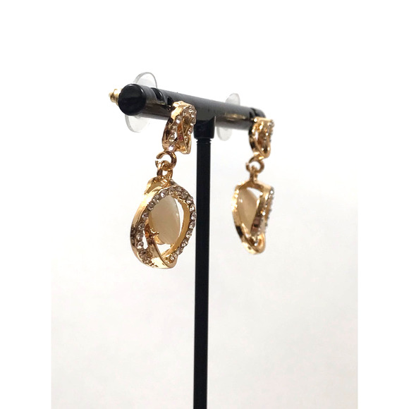 Gold Tone Trendy Round Drop Earrings with Cubic Zirconia - Picture 3 of 12